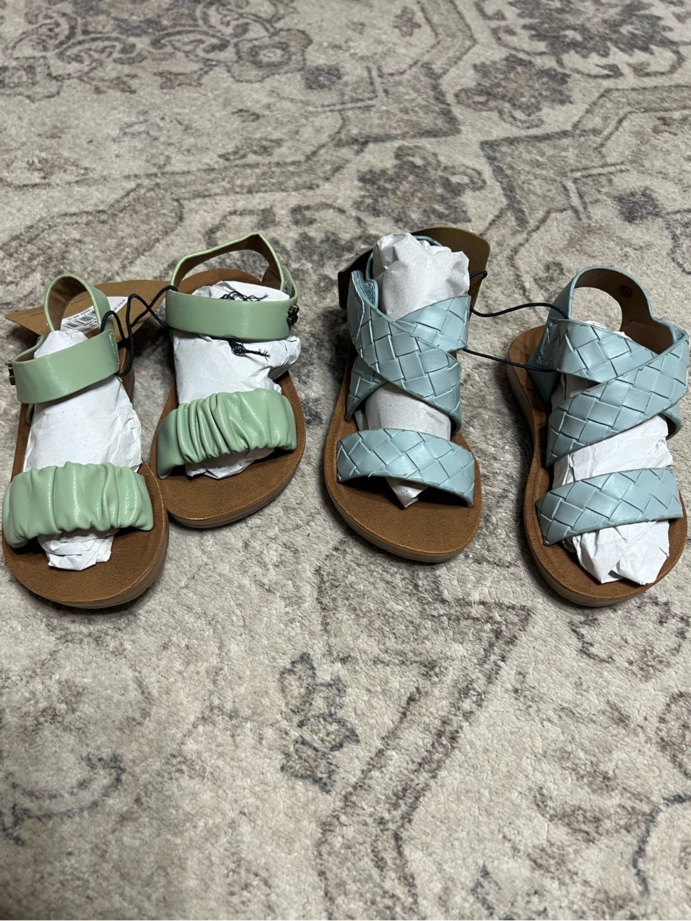 Lucky Brand Light Blue Woven Strappy Flat Sandals & Grace sandals in sage green